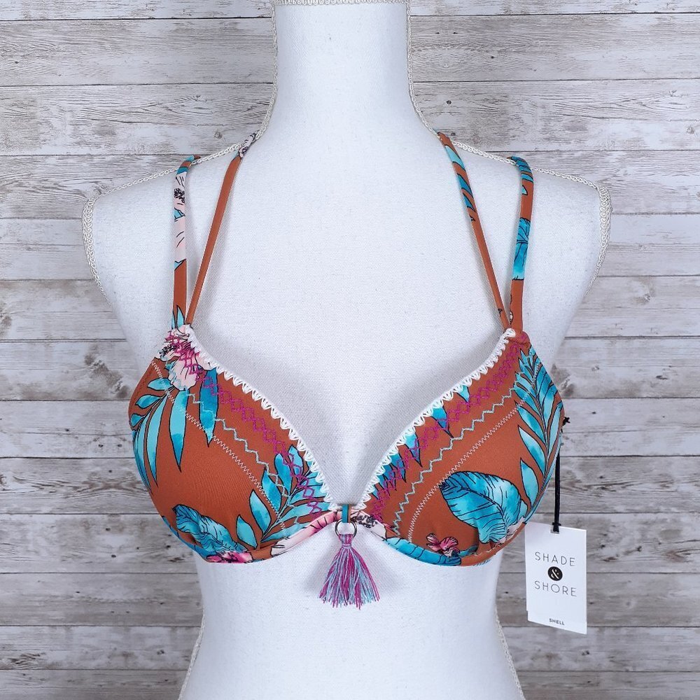 Shade & Shore Bikini Top 32B Floral Underwire Push Up Swim Suit 182